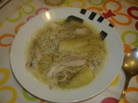 Sopa de pollo y berenjenas